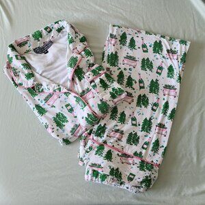 Toss Designs Holiday Pajama Set M Christmas Trees Champagne Bottle Car Print